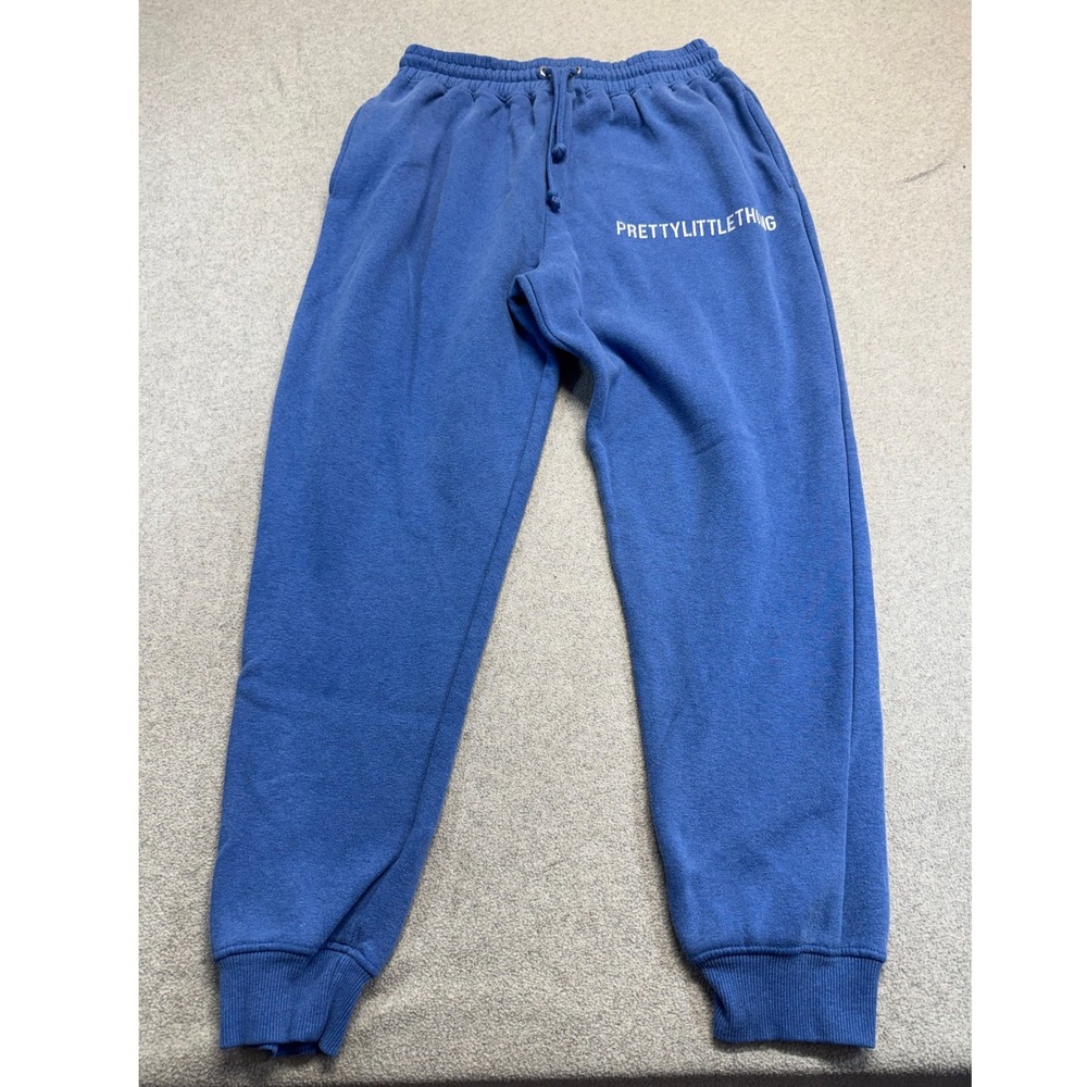 PrettyLittleThing Joggers Womens Medium Blue Elastic Waist Logo Sweatpants Comfy
